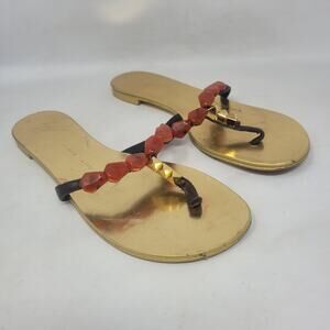 Giuseppe Zanotti Sandals EU39 US9 Gold Leather Beaded Studded Thong Embellished